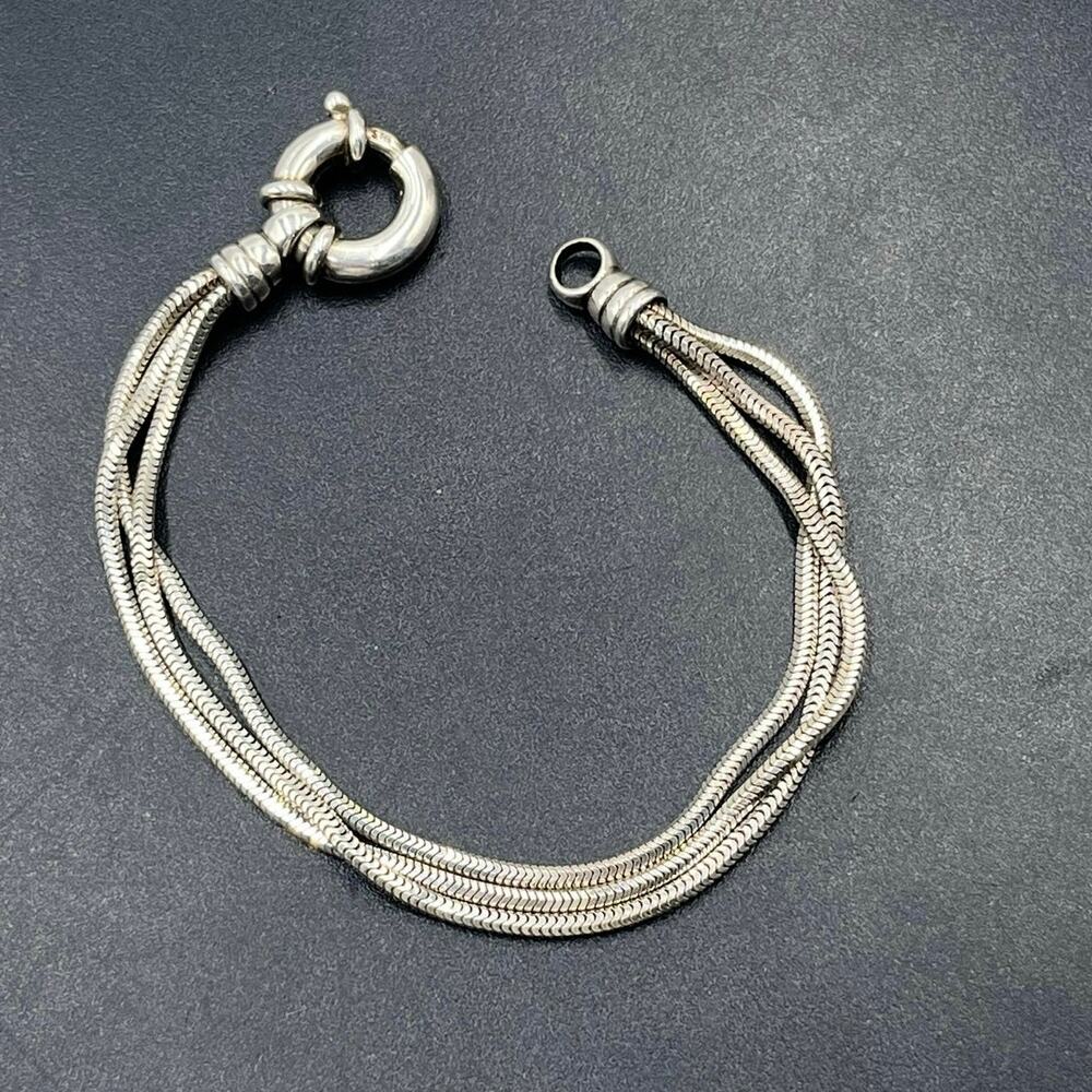 Sterling Silver 925 STG Three Strand Lg  Spring‎ Ring Closure Bracelet 13 Grams